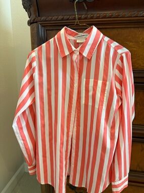 Van Heusen Studio Coral Pink & White Striped Button Down Shirt XS